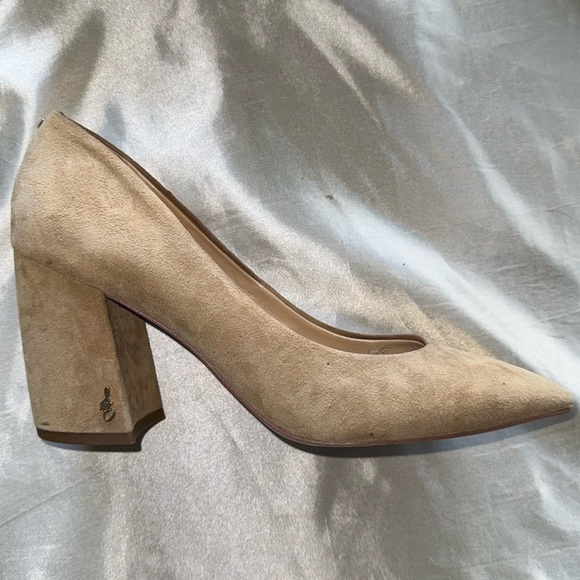 Sam Edelman Tatiana Oatmeal Suede Block Heels SE Signature Logo Block Heels Sz 9 - Picture 5 of 16